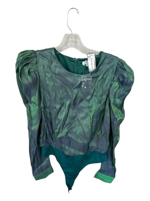 TCEC Size L Green Rayon Blend Iridescent Long Sleeve Top