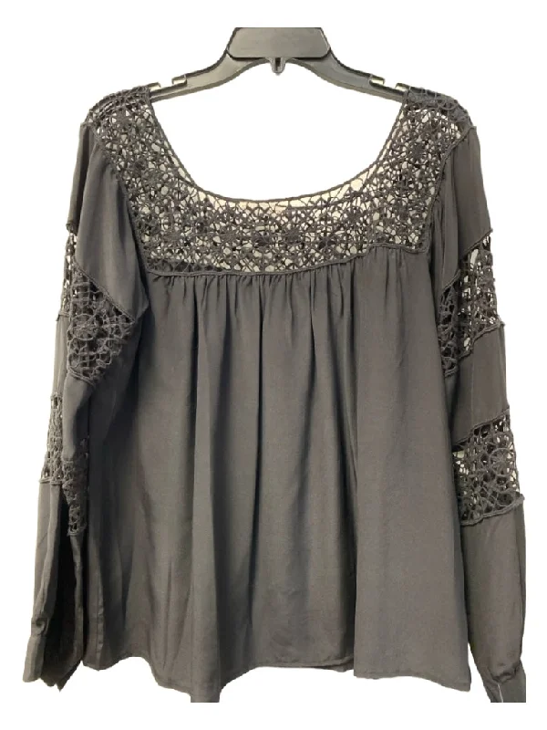 Ulla Johnson Size 6 Black Silk Round Neck Long Sleeve Perforated Flowy Top