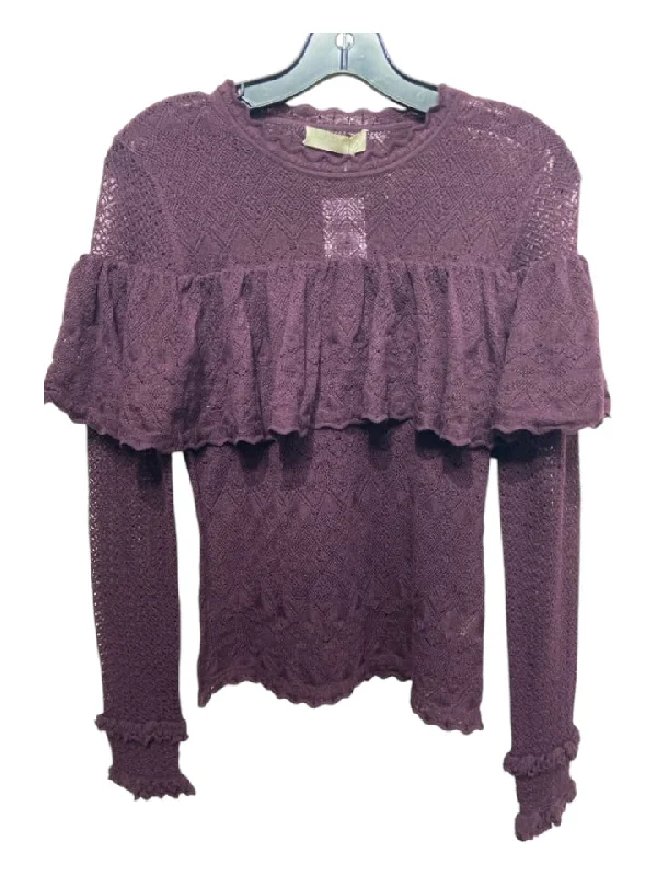 Ulla Johnson Size S Plum Purple Wool Ruffle Detail Long Sleeve Scoop Neck Top