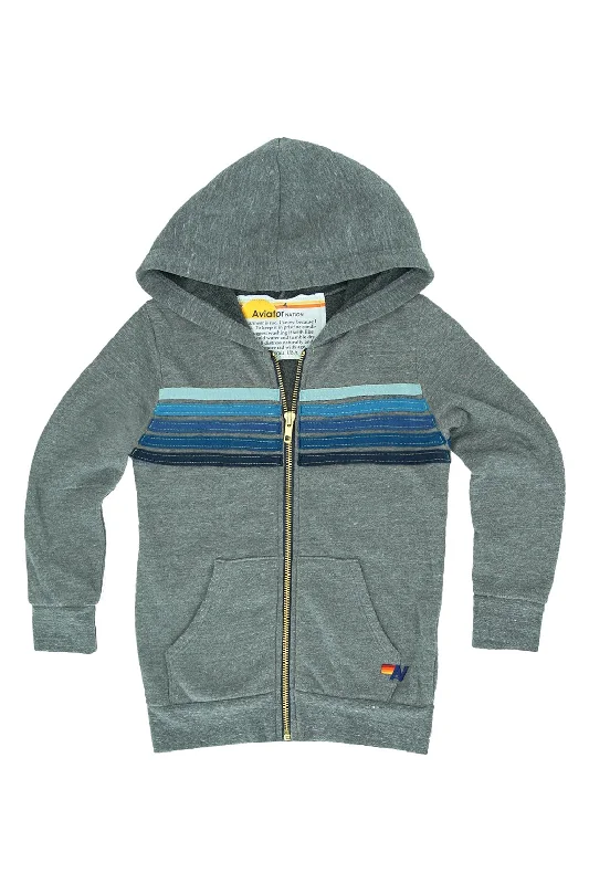 KID'S 5 STRIPE HOODIE - HEATHER GREY // BLUE STRIPES