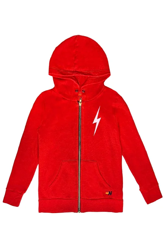 KIDS BOLT PRINT ZIP HOODIE - RED